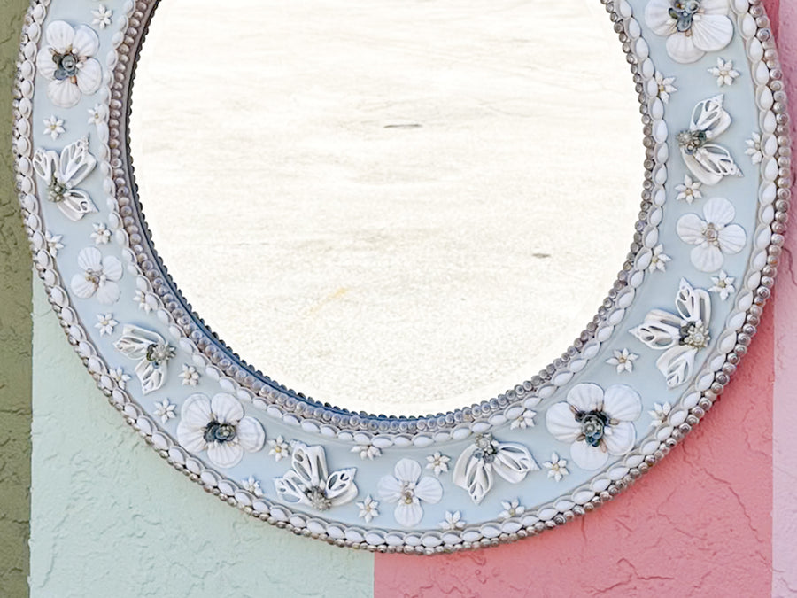 Round Blue Shellegance Mirror