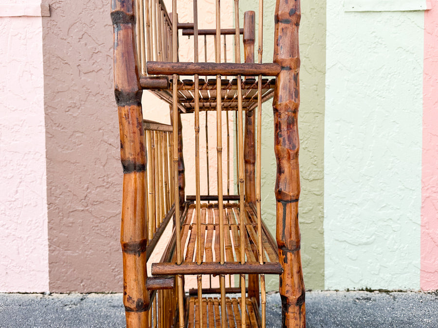 Petite Tortoiseshell Rattan Folding Etagere