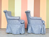 Pair of Blue and White Upholstered Pagoda Chairs