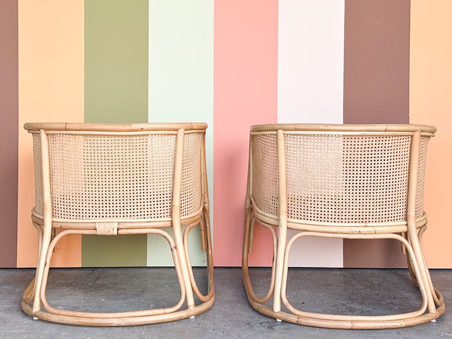Pair of Rattan and Cane Barrel Chairs