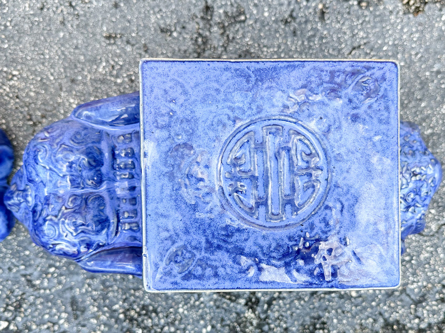 Pair of Royal Blue Ceramic Elephants