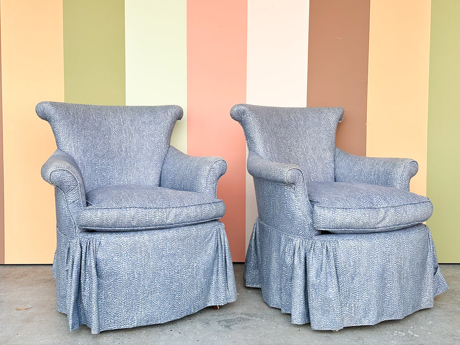 Pair of Blue and White Upholstered Pagoda Chairs