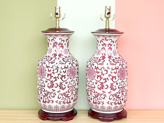 Pair of Chinoiserie Chic Rose Lamps