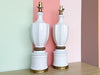 Pair of White Ceramic and Brass Urn Lamps