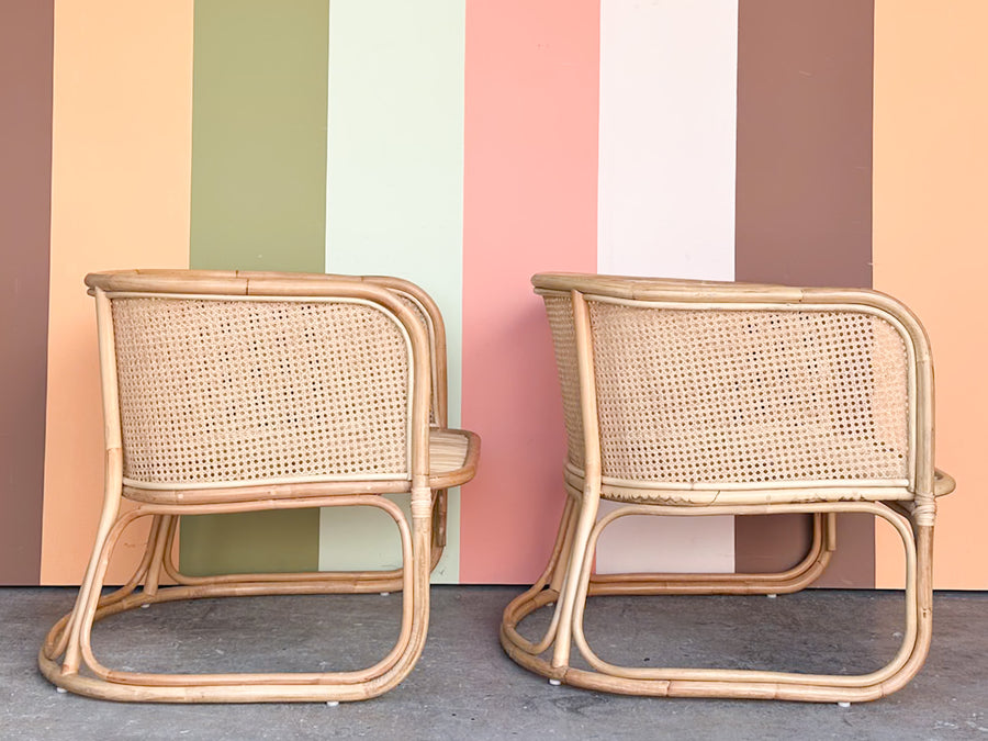 Pair of Rattan and Cane Barrel Chairs