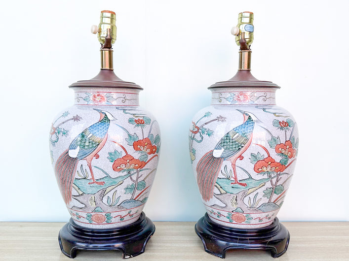 Pair of Chinoiserie Chic Bird Lamps