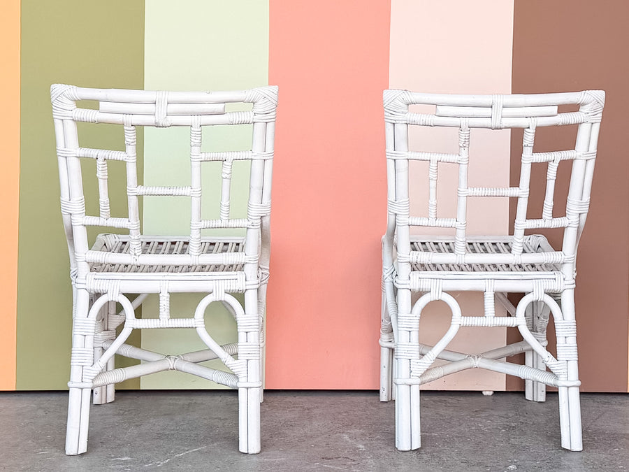Pair of Painted White Rattan Side Chairs