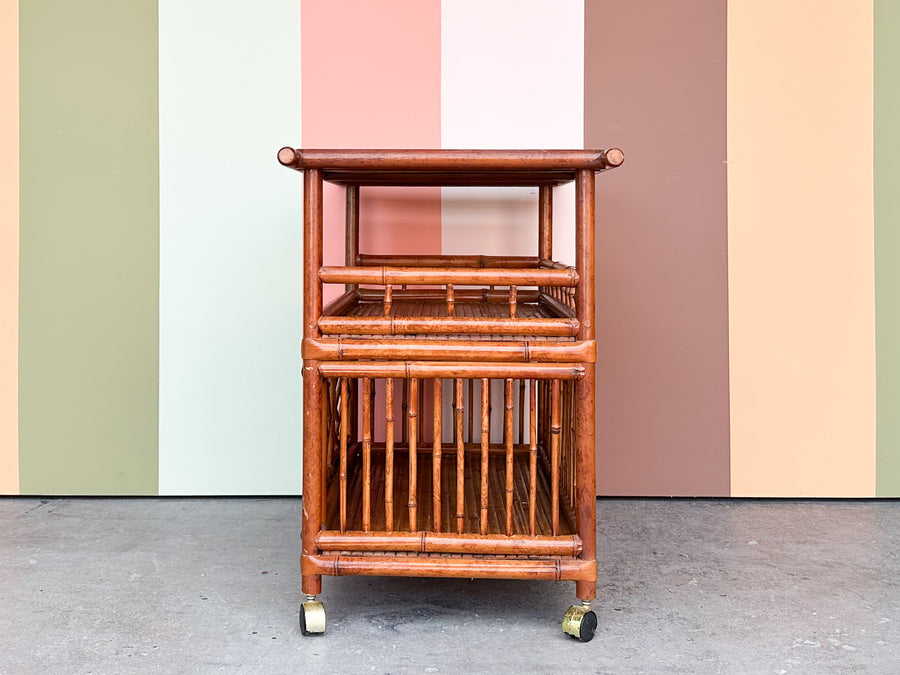 Tortoiseshell Rattan Bar Cart