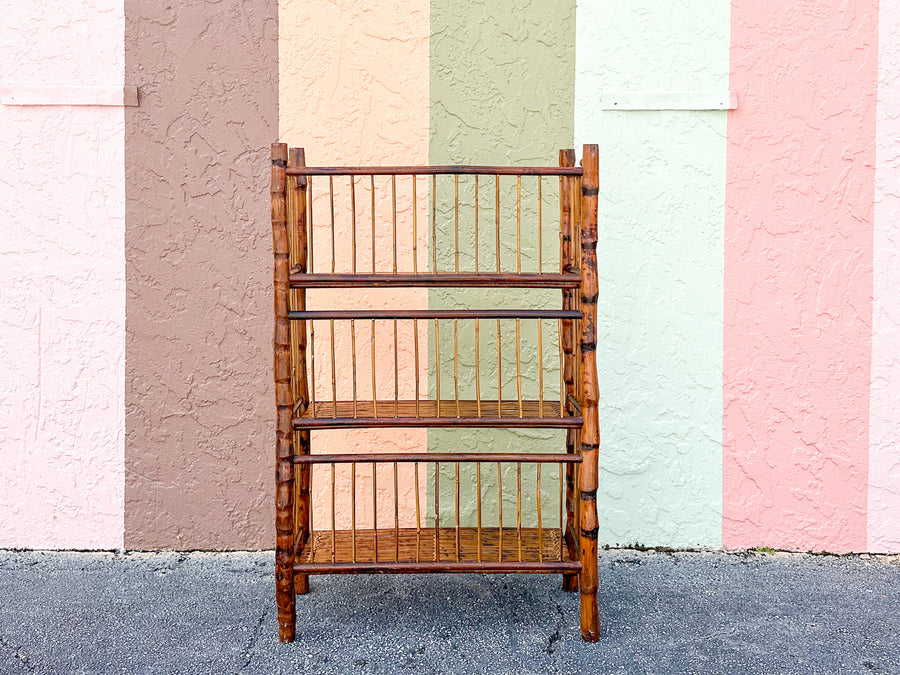 Petite Tortoiseshell Rattan Folding Etagere