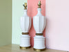 Pair of White Ceramic and Brass Urn Lamps