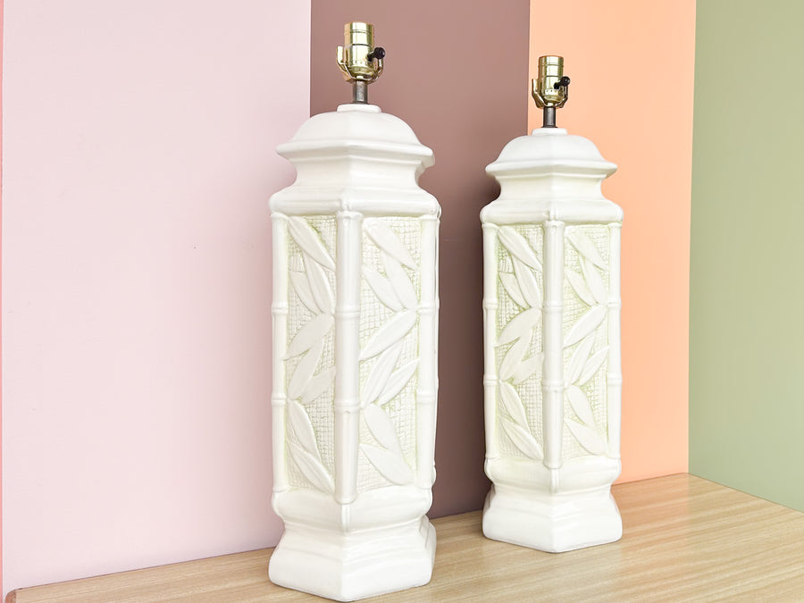 Pair of Faux Bamboo Leaf Lamps