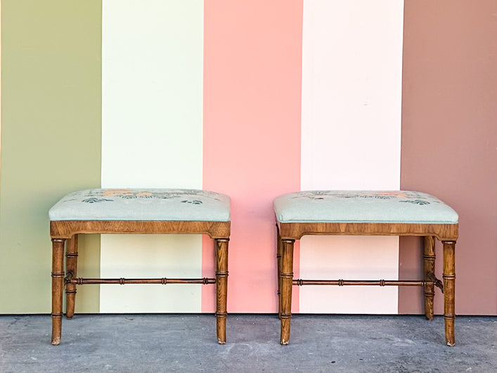 Pair of Needlepoint Pagoda Stools