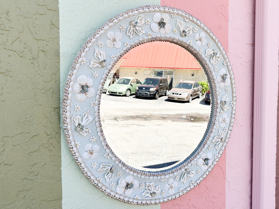 Round Blue Shellegance Mirror
