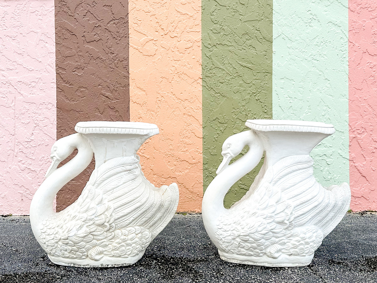 Pair of Plaster Swan Garden Seats