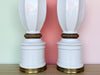 Pair of White Ceramic and Brass Urn Lamps