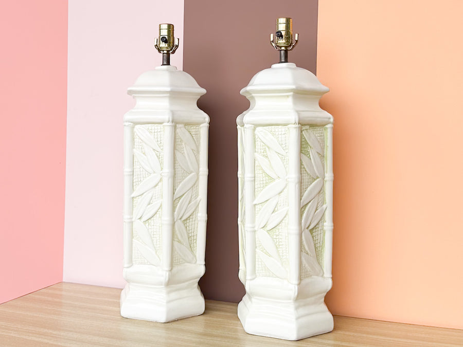Pair of Faux Bamboo Leaf Lamps