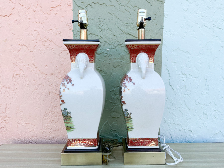 Pair of Chinoiserie Lamps with Elephants