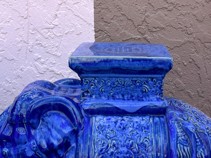 Pair of Royal Blue Ceramic Elephants