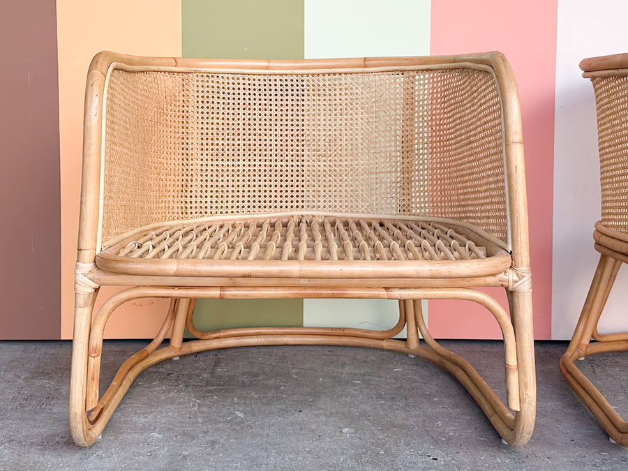 Pair of Rattan and Cane Barrel Chairs