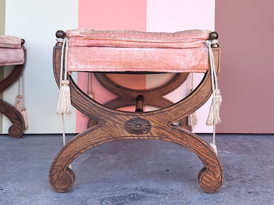 Pair of Pink Velvet MCM Benches