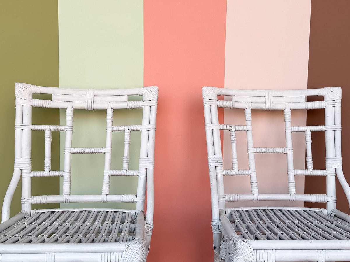 Pair of Painted White Rattan Side Chairs