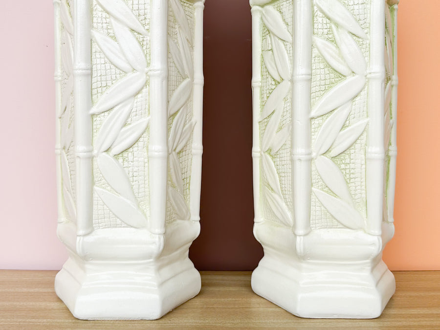 Pair of Faux Bamboo Leaf Lamps