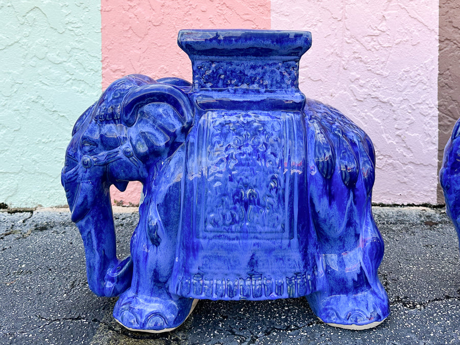 Pair of Royal Blue Ceramic Elephants