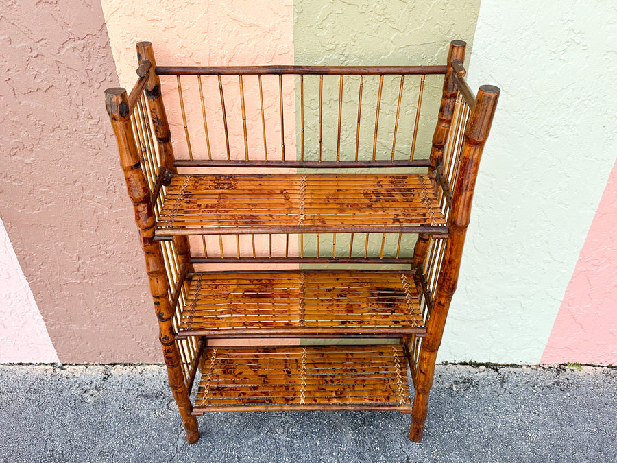 Petite Tortoiseshell Rattan Folding Etagere
