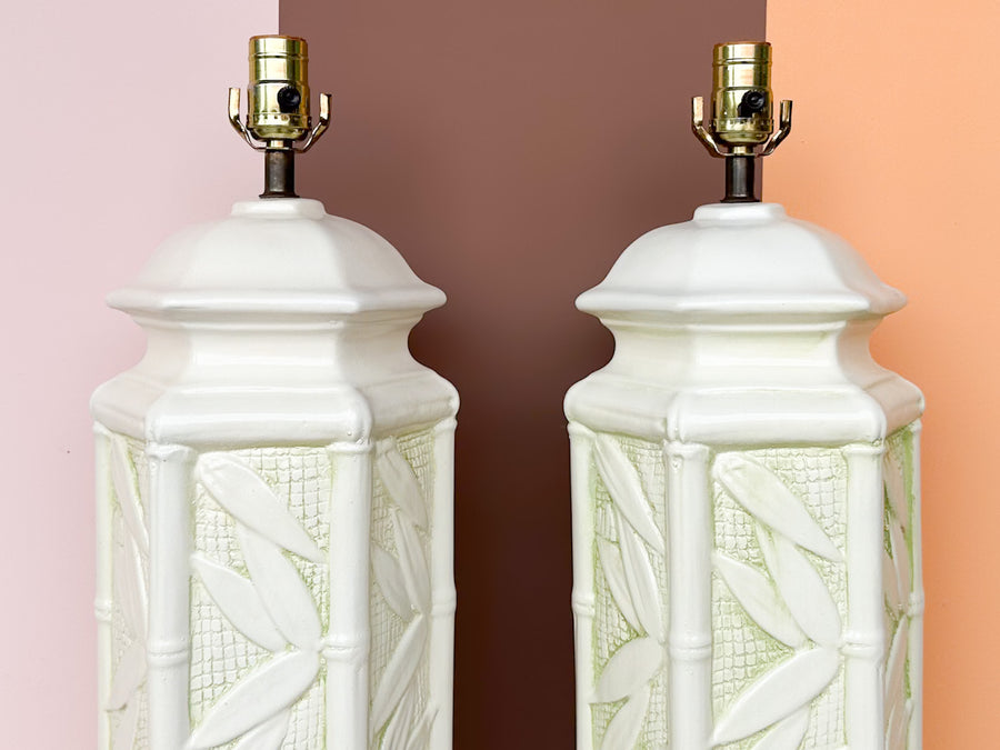 Pair of Faux Bamboo Leaf Lamps