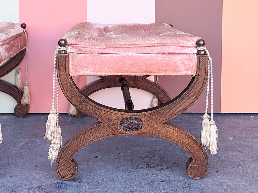 Pair of Pink Velvet MCM Benches
