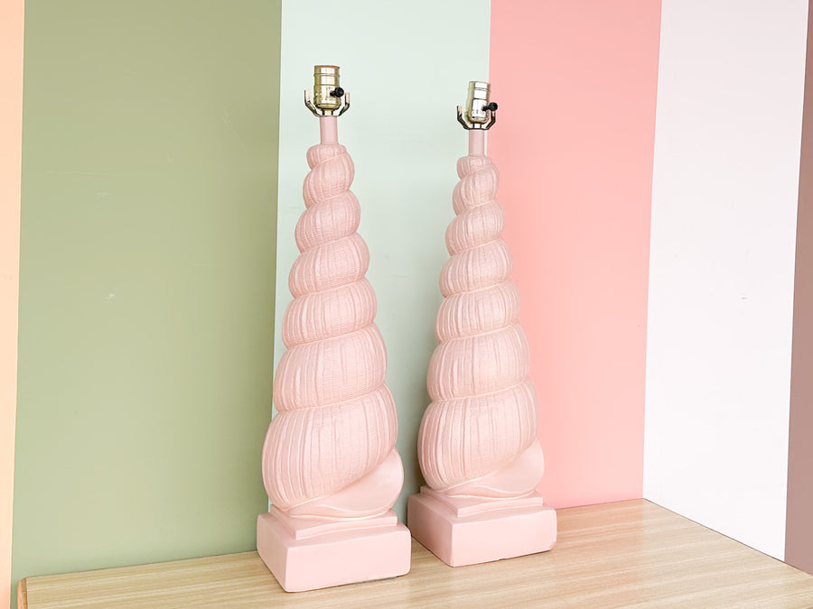 Pair of Pretty Coral Nautilus Lamps