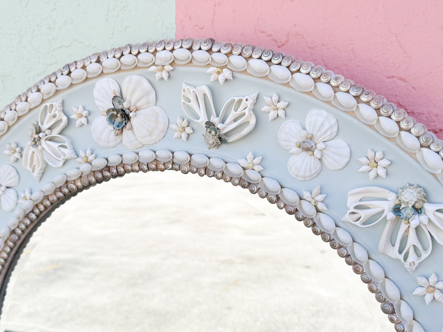 Round Blue Shellegance Mirror
