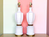 Pair of White Ceramic and Brass Urn Lamps