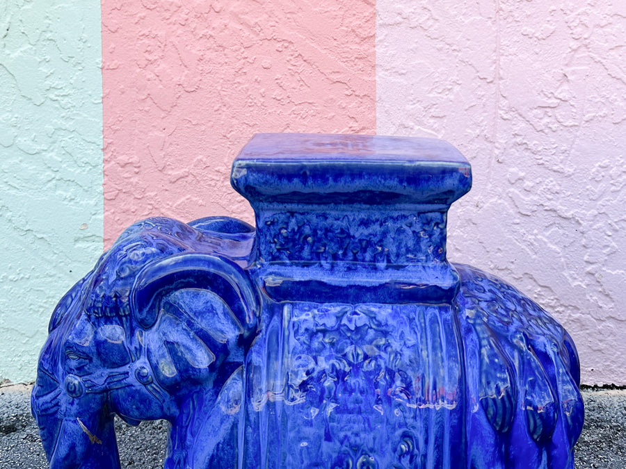 Pair of Royal Blue Ceramic Elephants
