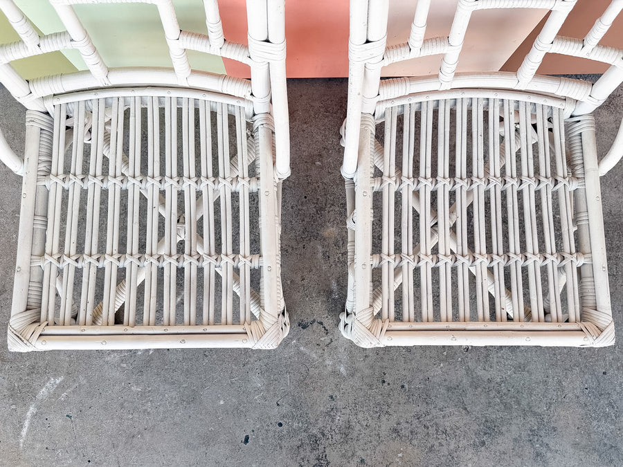 Pair of Painted White Rattan Side Chairs