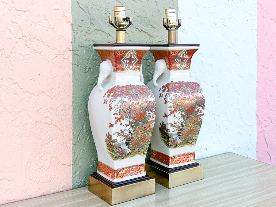 Pair of Chinoiserie Lamps with Elephants