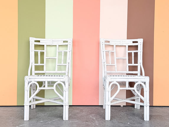 Pair of Painted White Rattan Side Chairs