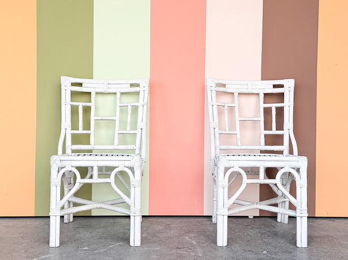 Pair of Painted White Rattan Side Chairs