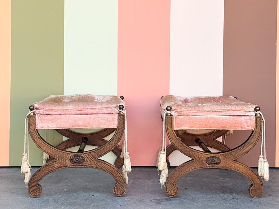Pair of Pink Velvet MCM Benches