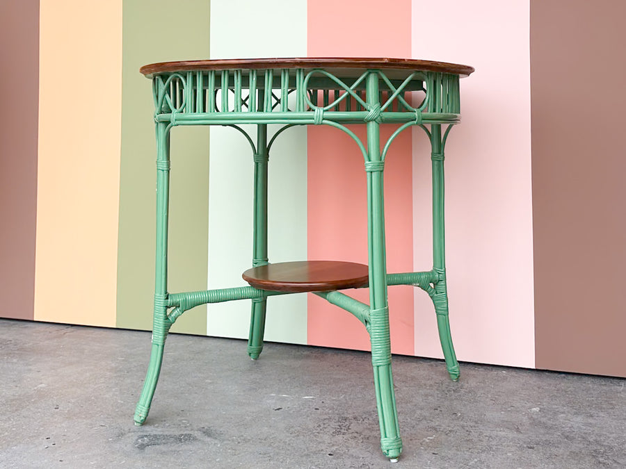 Green and Brown Rattan Side Table