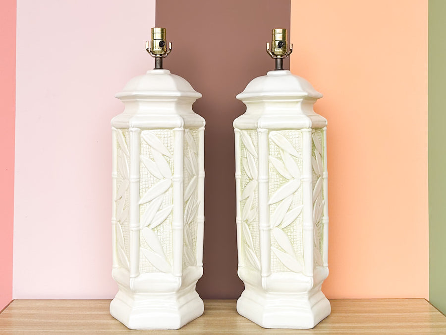 Pair of Faux Bamboo Leaf Lamps