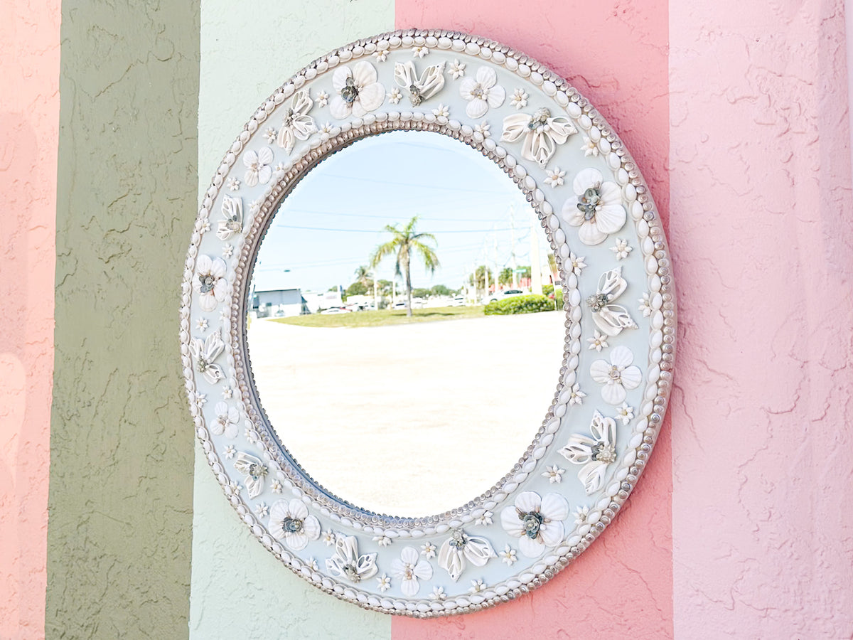 Round Blue Shellegance Mirror
