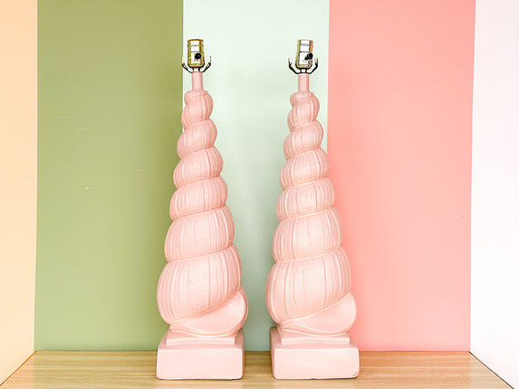 Pair of Pretty Coral Nautilus Lamps