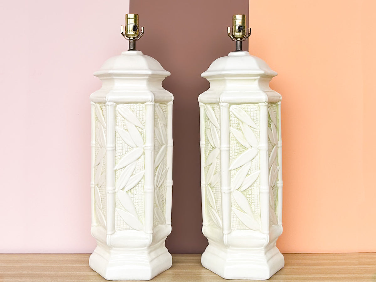 Pair of Faux Bamboo Leaf Lamps