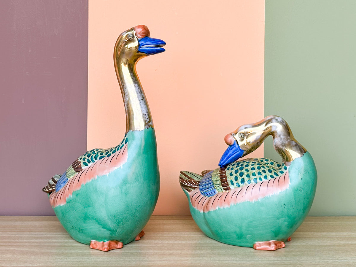 Pair of Colorful Porcelain Ducks