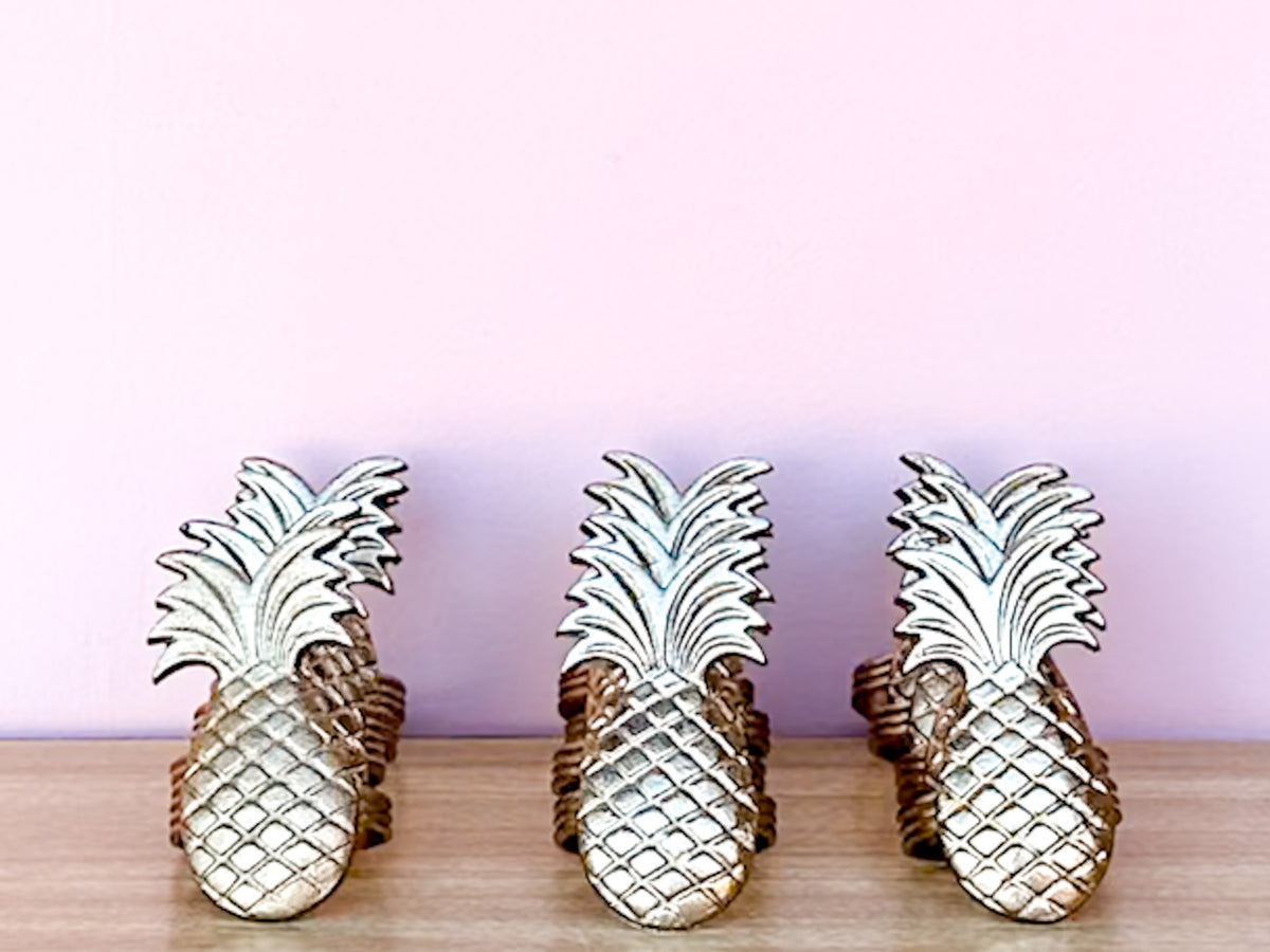 Set of Twelve Metal Pineapple Napkin Rings