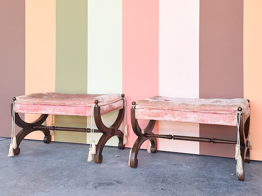 Pair of Pink Velvet MCM Benches