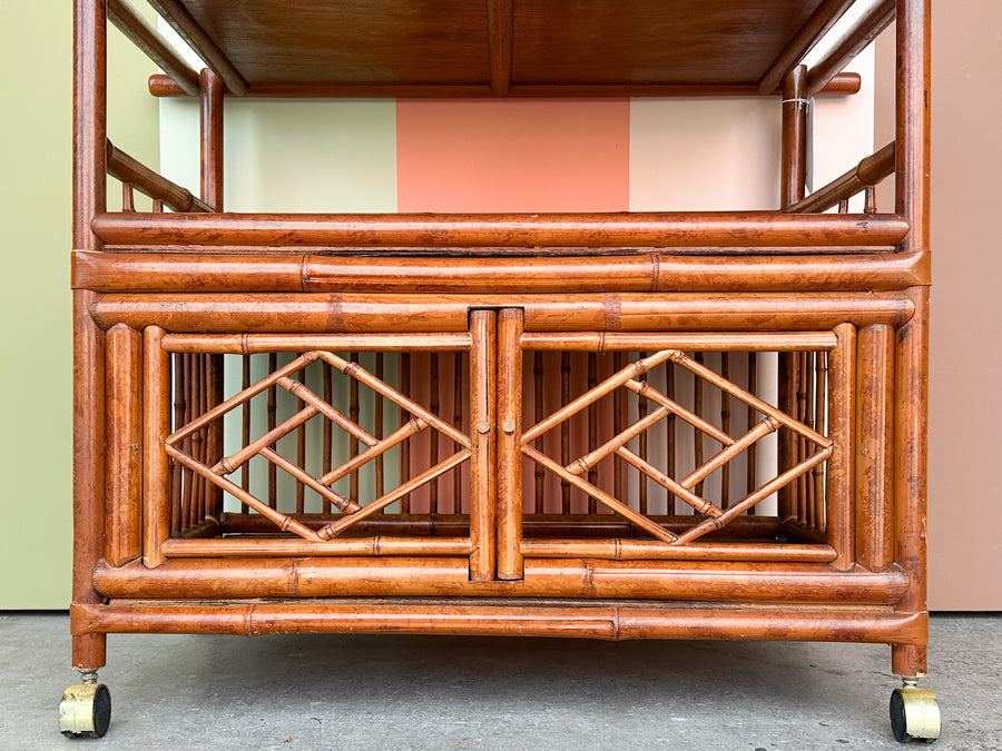Tortoiseshell Rattan Bar Cart