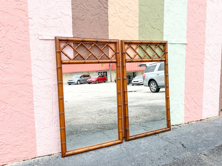 Pair of Faux Bamboo Chippendale Mirrors