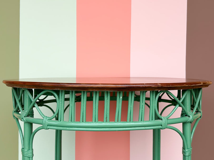 Green and Brown Rattan Side Table